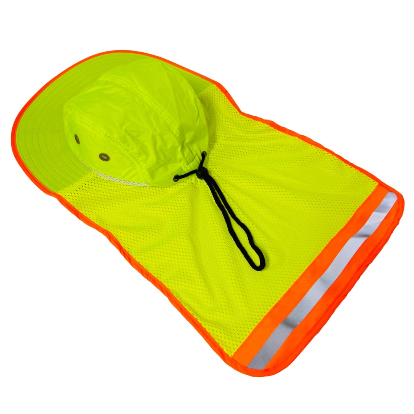 Packable and Adjustable High Visibility Mesh Boonie Sun Hat with Neck Flap and Reflective Stripe