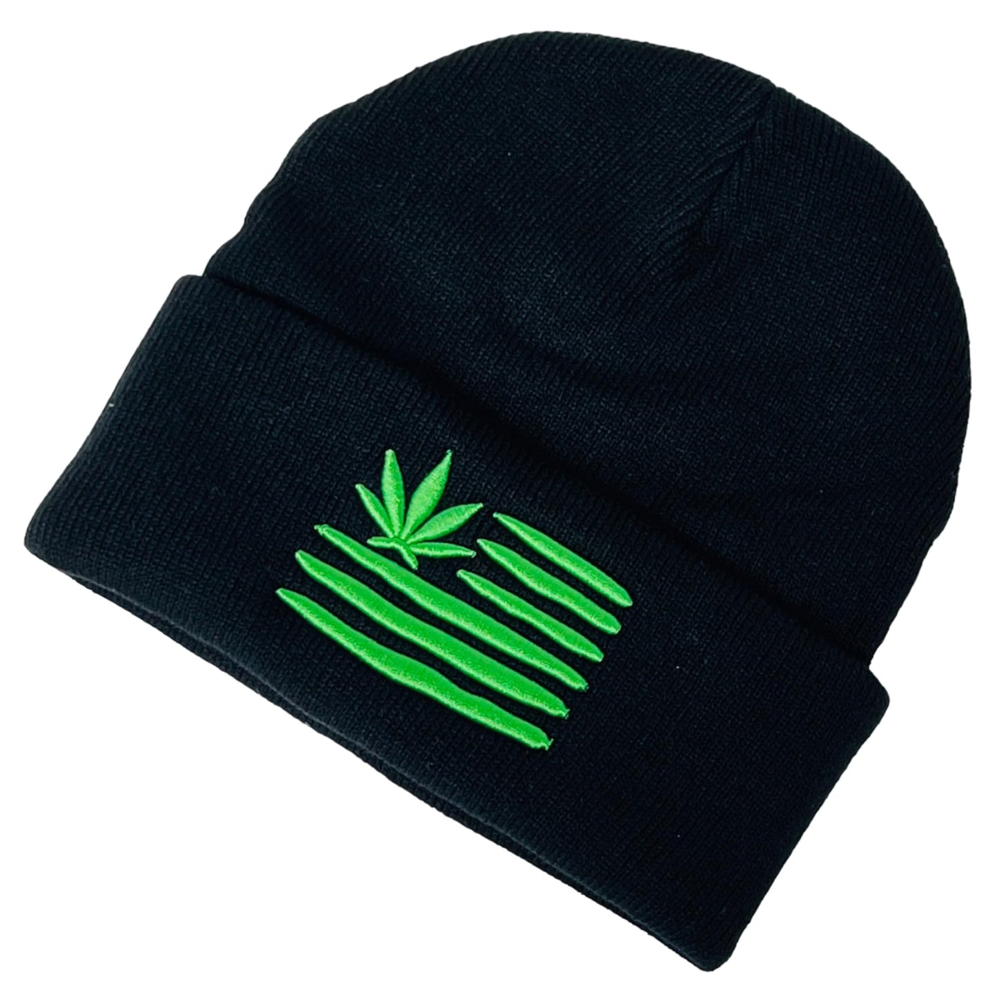 Unisex Embroidered Marijuana Pot Leaf Winter Knit Beanie