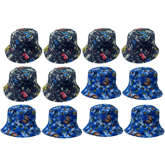 Unisex Butterfly Bucket Hat Reversible Double-Side-Wear Packable for Travel, Outdoors, and Beach