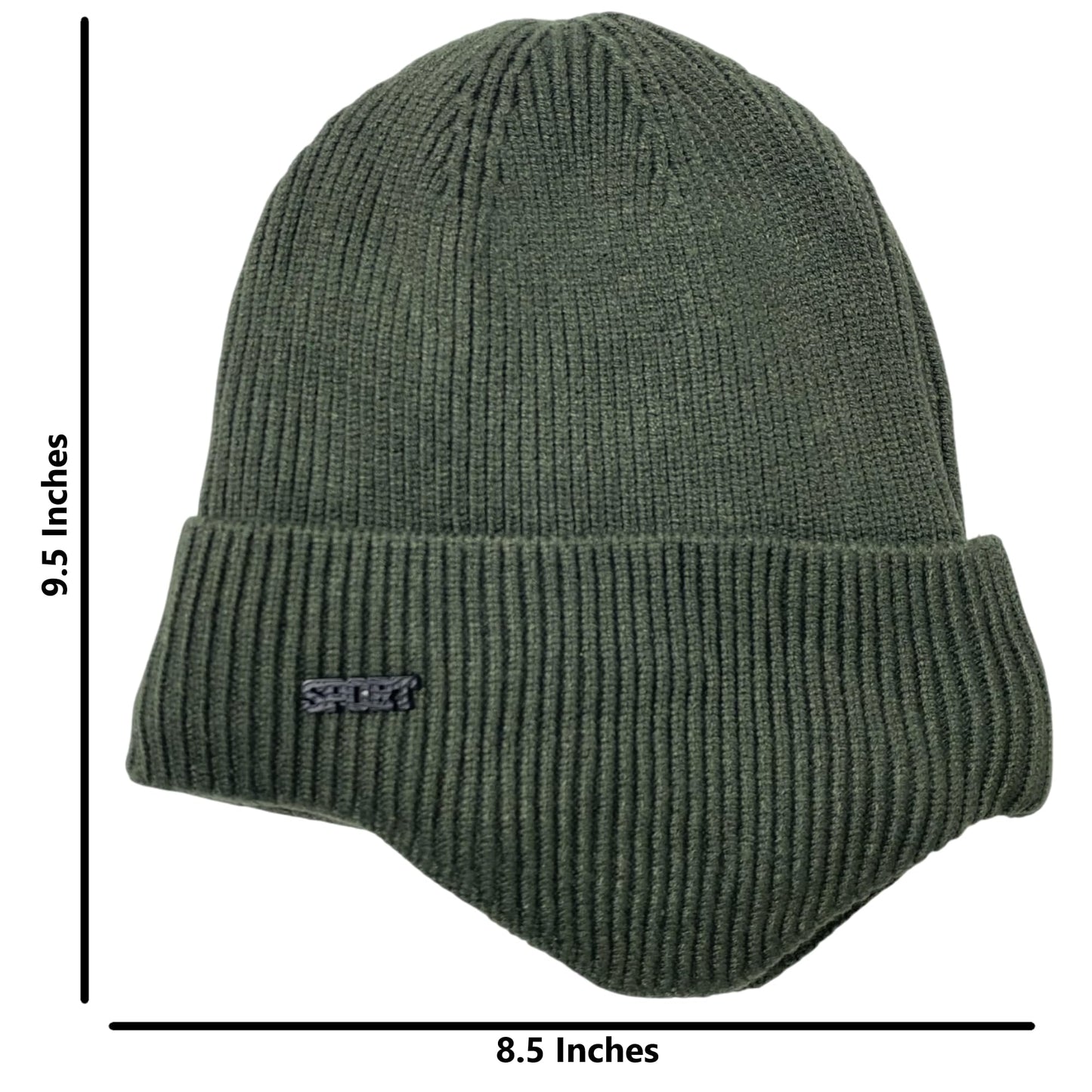 Super Soft Plush-Lined Solid Color Knitted Sport Cuffed Hat with Ear Cover