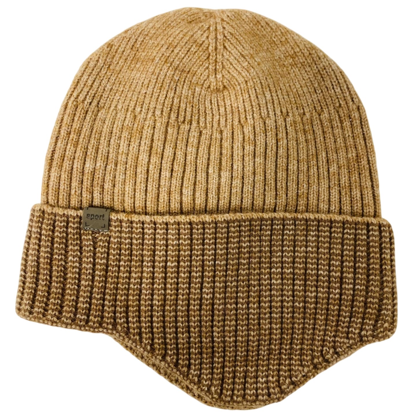 Super Soft Plush-Lined Solid Color Knitted Sport Cuffed Hat with Ear Cover