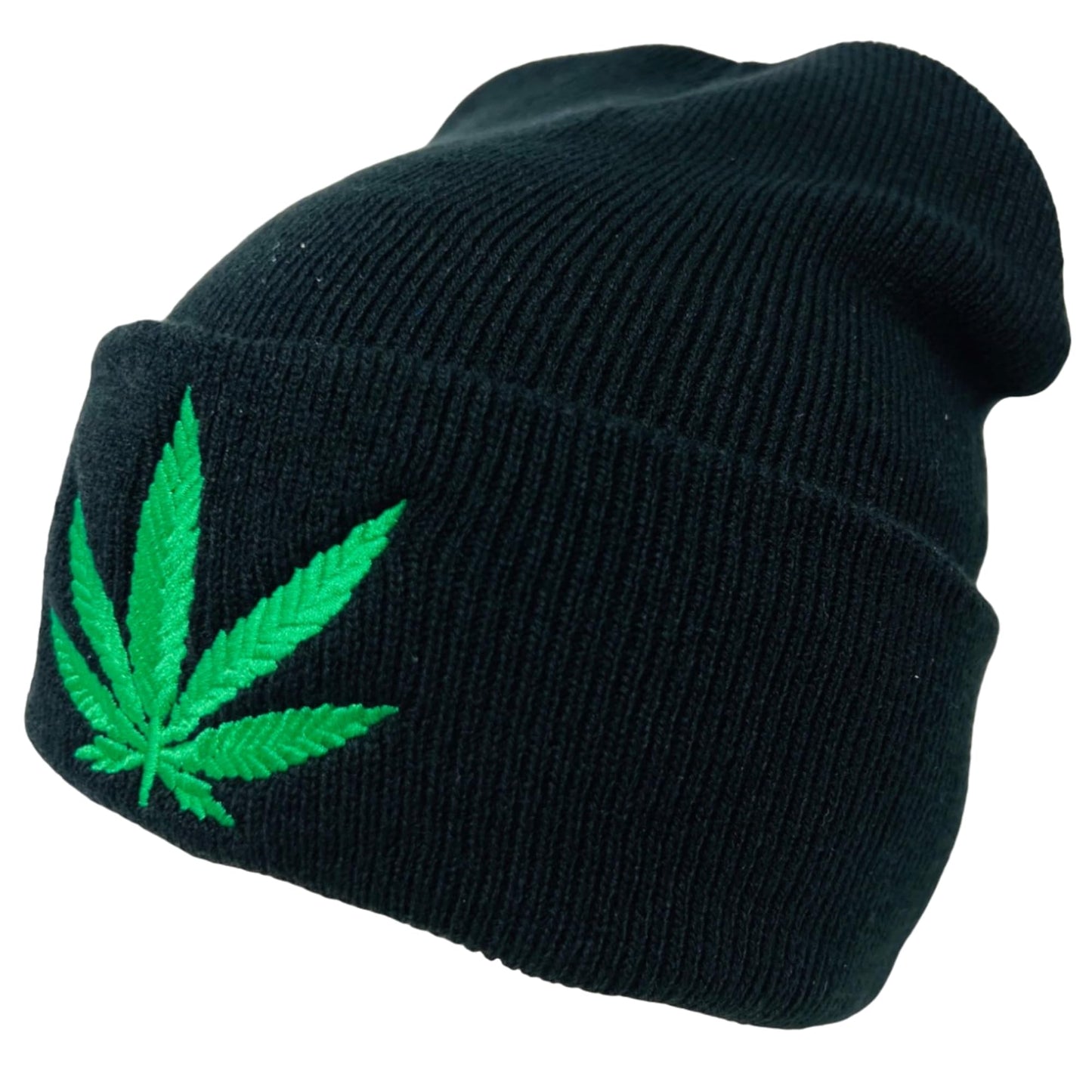 Unisex Embroidered Marijuana Pot Leaf Winter Knit Beanie