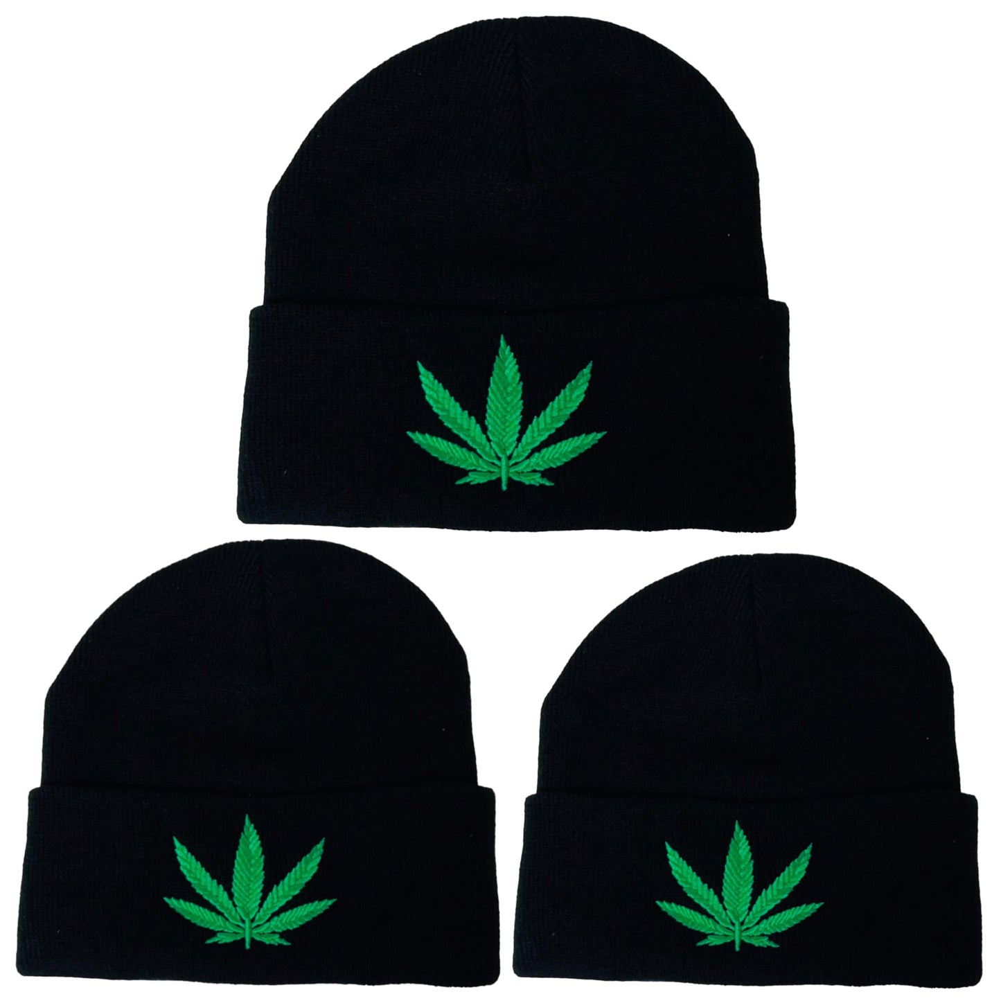 Unisex Embroidered Marijuana Pot Leaf Winter Knit Beanie