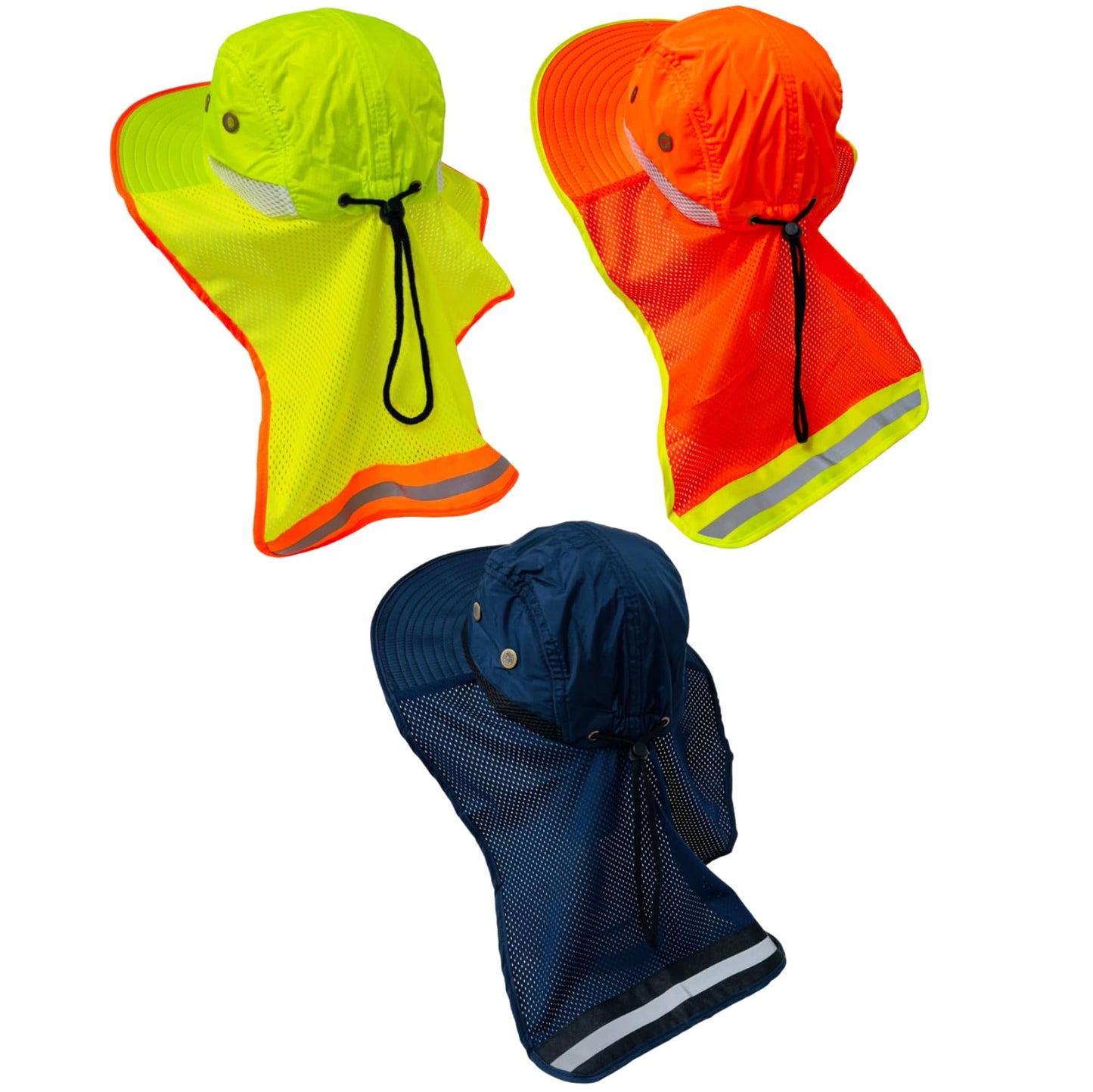 Packable and Adjustable High Visibility Mesh Boonie Sun Hat with Neck Flap and Reflective Stripe