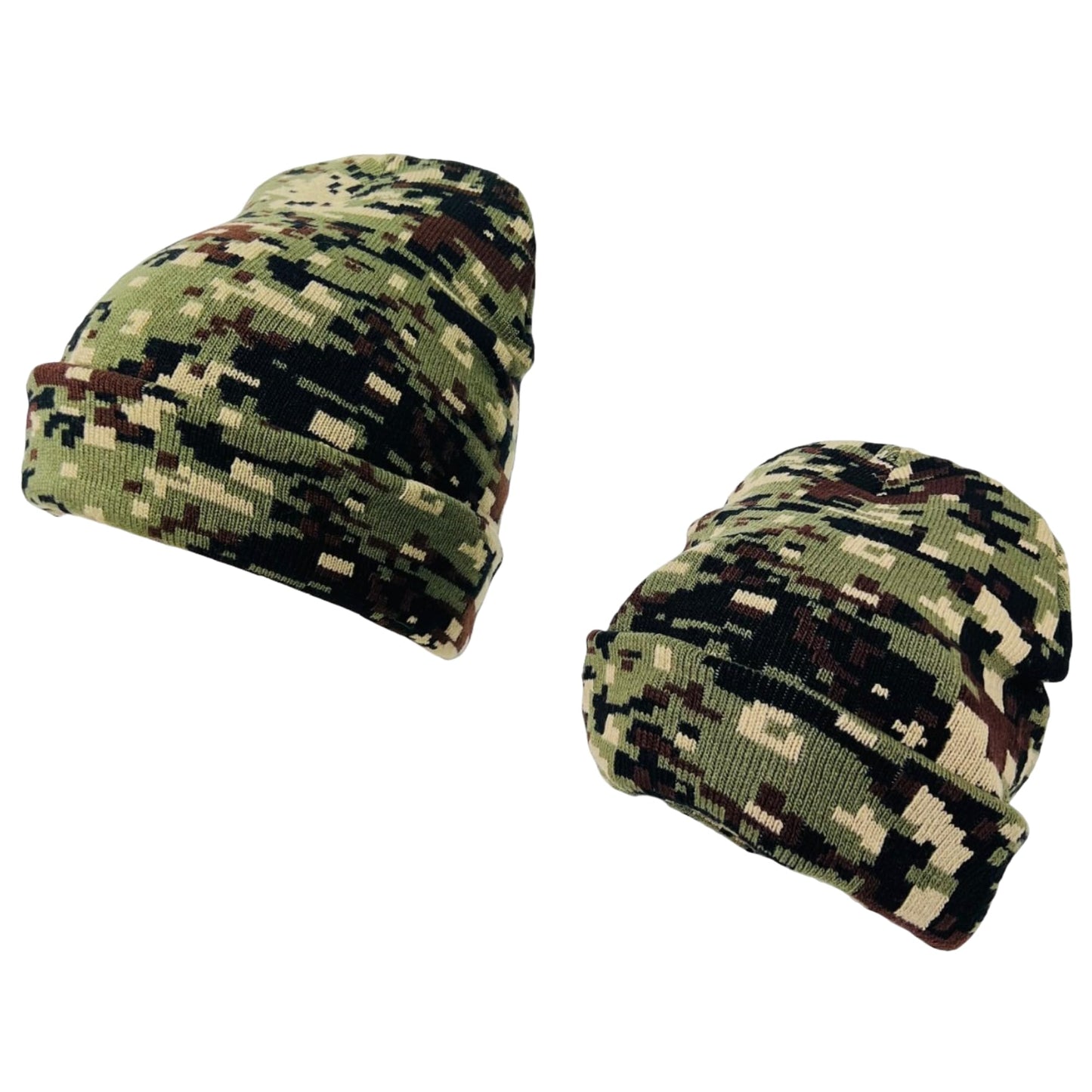 Super Soft Adult & Child Camo Print Winter Knit Beanie Set