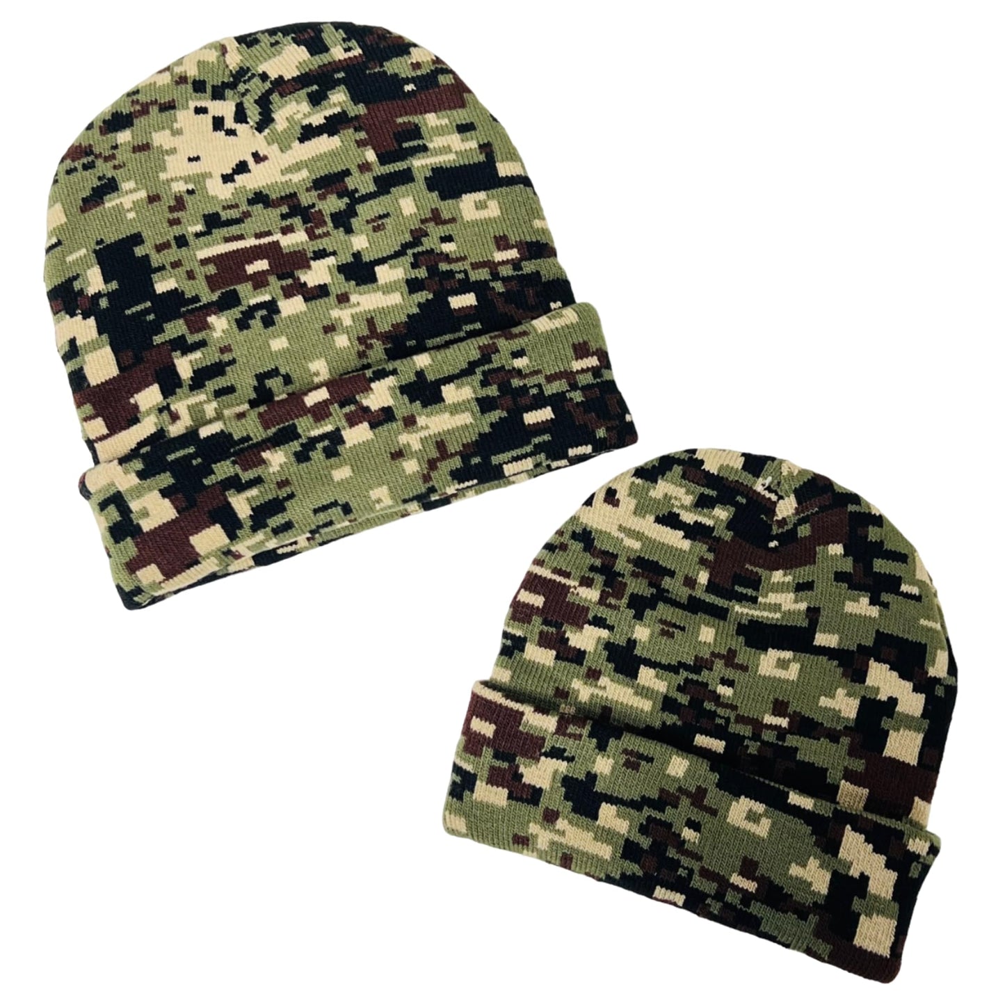 Super Soft Adult & Child Camo Print Winter Knit Beanie Set