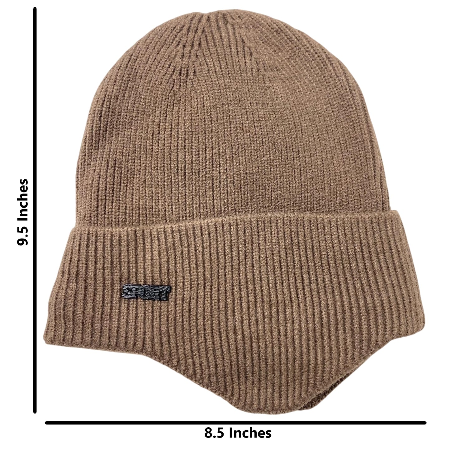 Super Soft Plush-Lined Solid Color Knitted Sport Cuffed Hat with Ear Cover