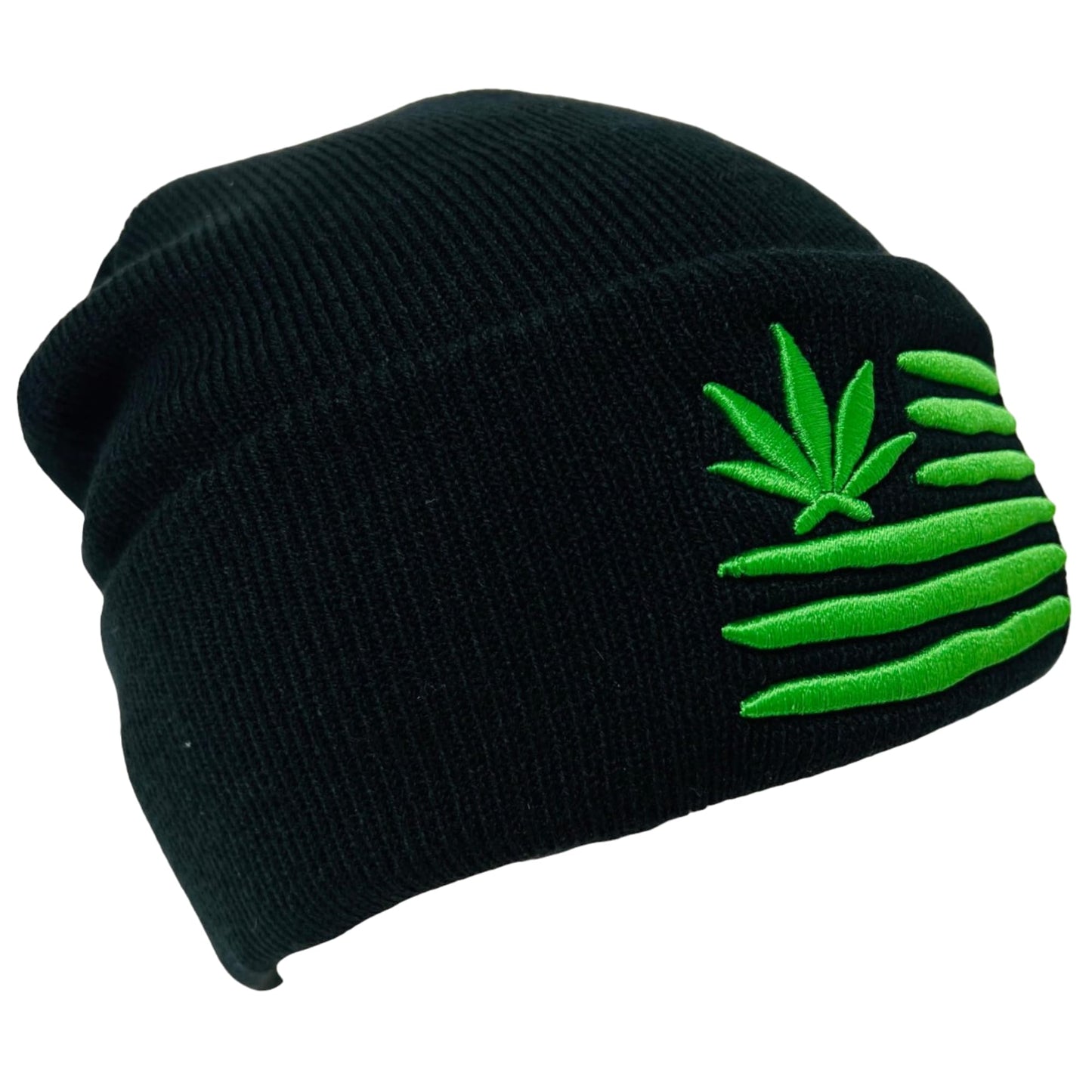 Unisex Embroidered Marijuana Pot Leaf Winter Knit Beanie