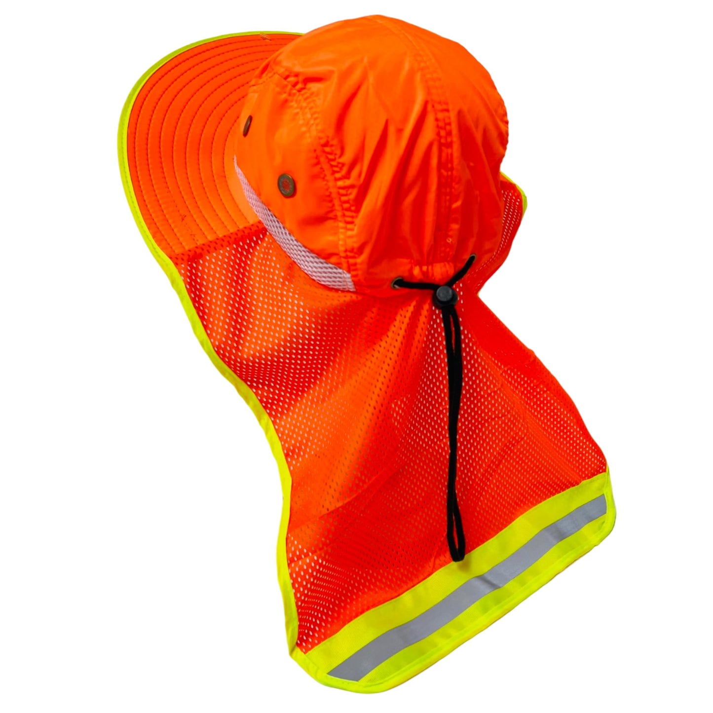 Packable and Adjustable High Visibility Mesh Boonie Sun Hat with Neck Flap and Reflective Stripe