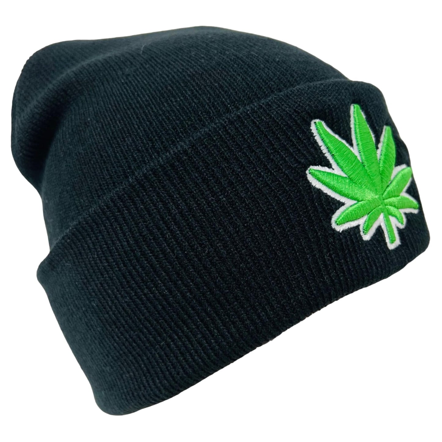 Unisex Embroidered Marijuana Pot Leaf Winter Knit Beanie