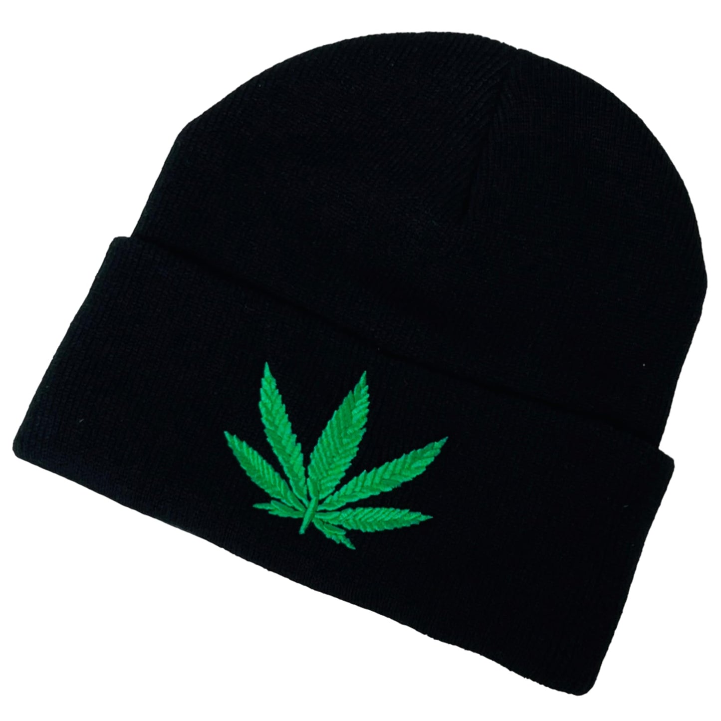 Unisex Embroidered Marijuana Pot Leaf Winter Knit Beanie
