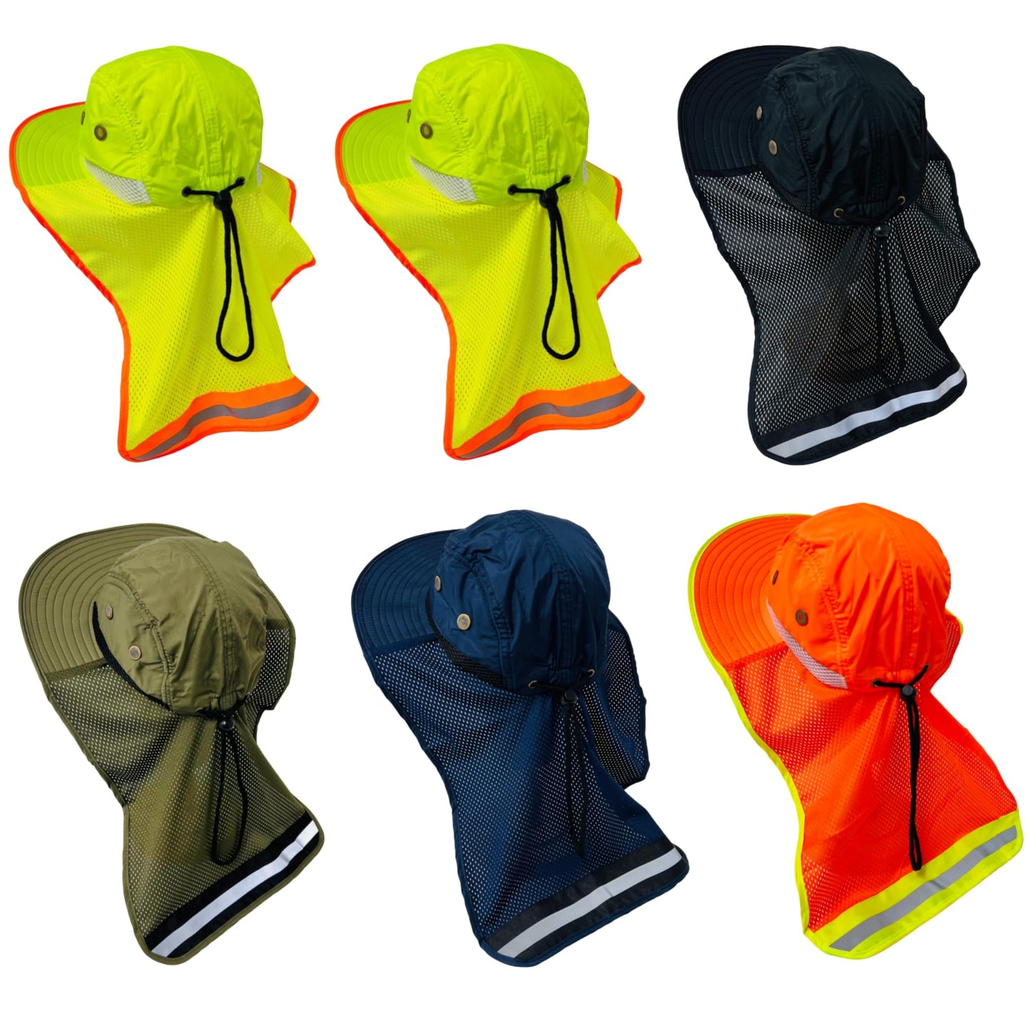Packable and Adjustable High Visibility Mesh Boonie Sun Hat with Neck Flap and Reflective Stripe