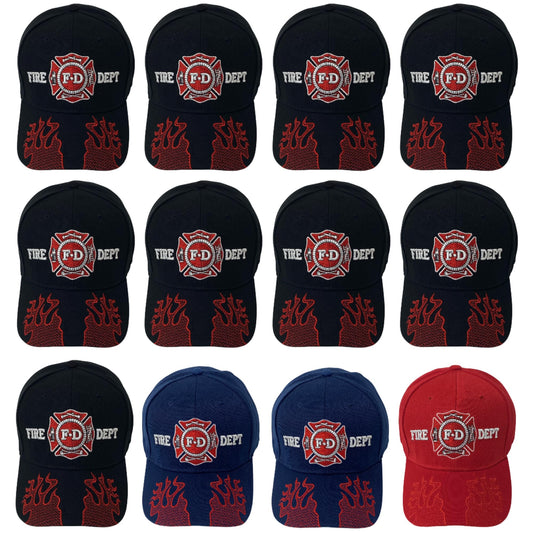 Unisex Embroidered Fire Department Baseball Cap – Patriotic Firefighter Hat with Embroidered Flames on Bill