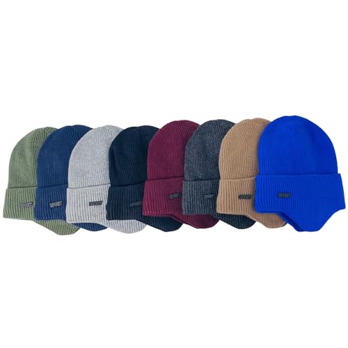 Super Soft Plush-Lined Solid Color Knitted Sport Cuffed Hat with Ear Cover