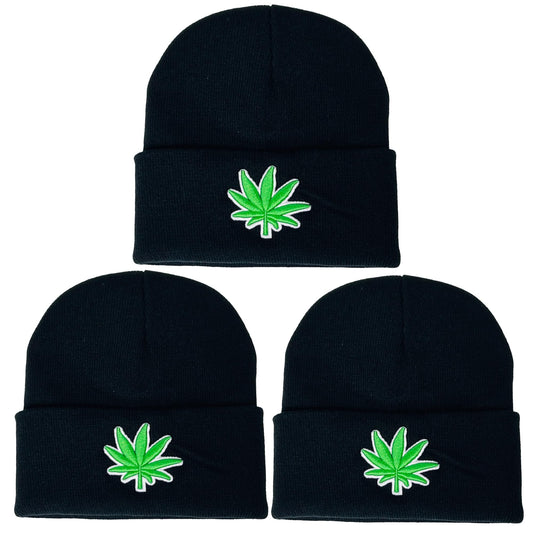 Unisex Embroidered Marijuana Pot Leaf Winter Knit Beanie