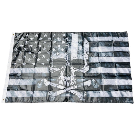 Double-Stitched Skull & Crossbones Black & White American 3X5 Flag