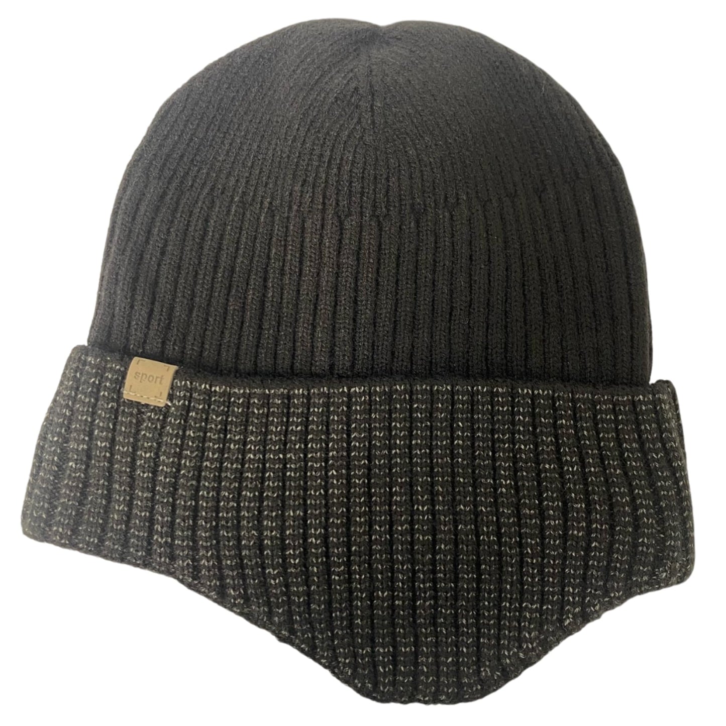 Super Soft Plush-Lined Solid Color Knitted Sport Cuffed Hat with Ear Cover