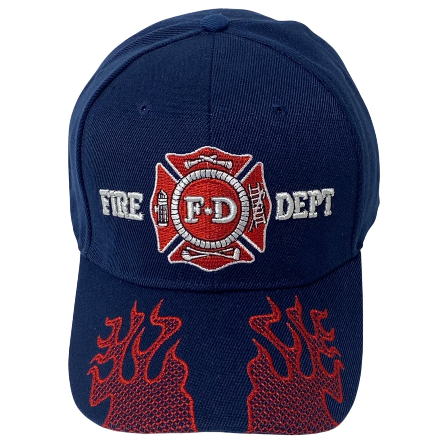 Unisex Embroidered Fire Department Baseball Cap – Patriotic Firefighter Hat with Embroidered Flames on Bill